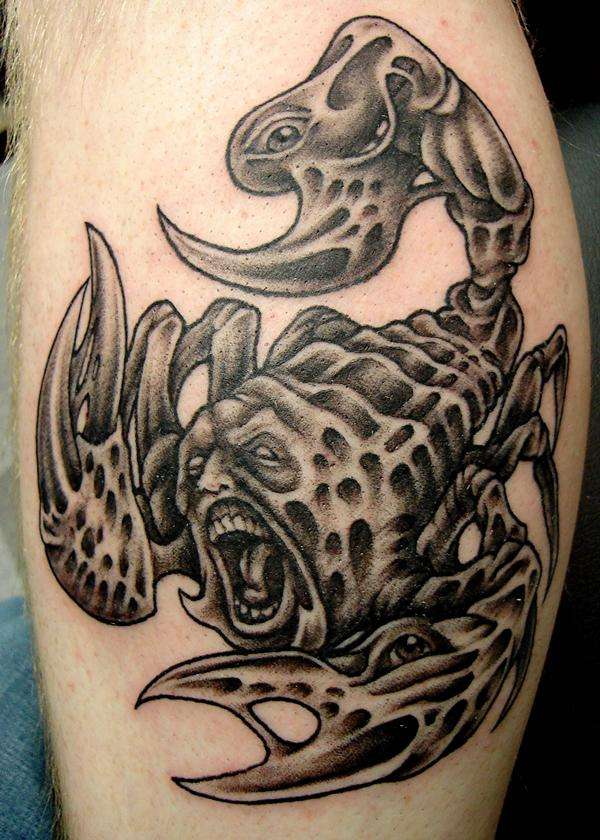 Morbid Scorpion Tattoo On Back Leg