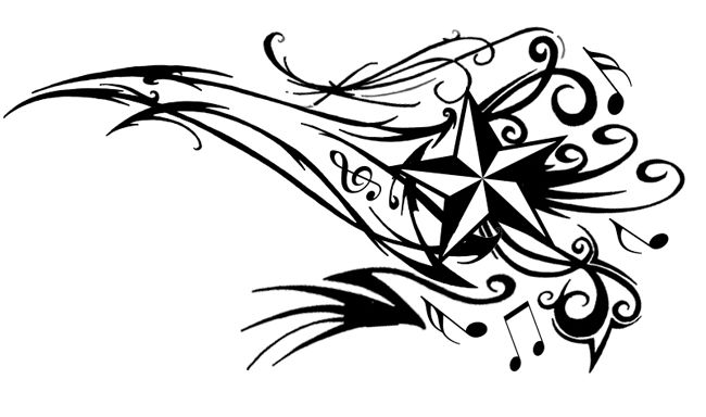 Music Notes And Tribal Star Tattoo Design