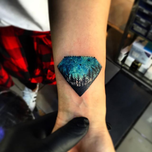 Nature Diamond Tattoo On Left Wrist