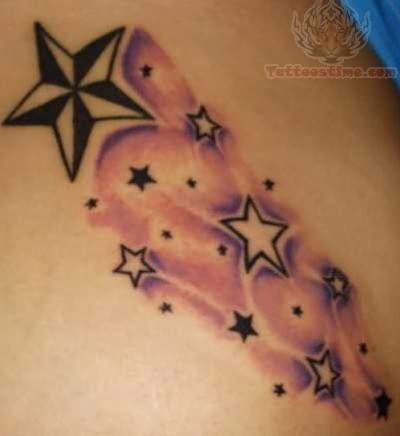 Nautical Star And Shooting Stars Tattoo On Rib Side