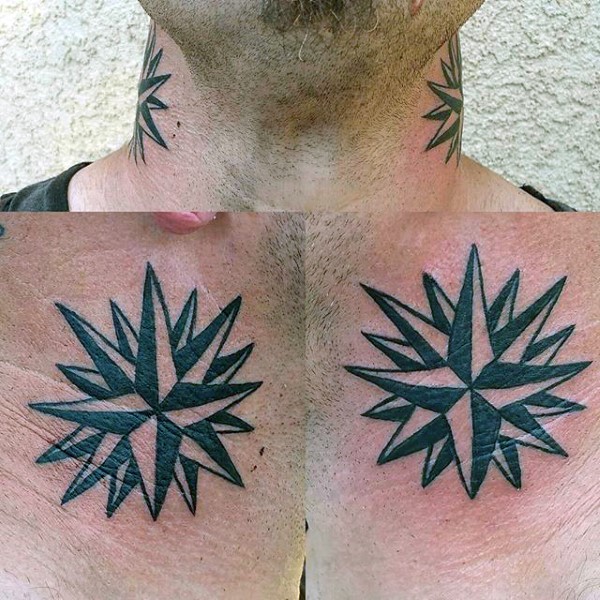 Nautical Star Tattoos On Both Sides Of Neck