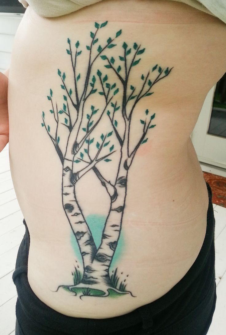 Nice Birch Tree Tattoo On Girl Left Rib Side