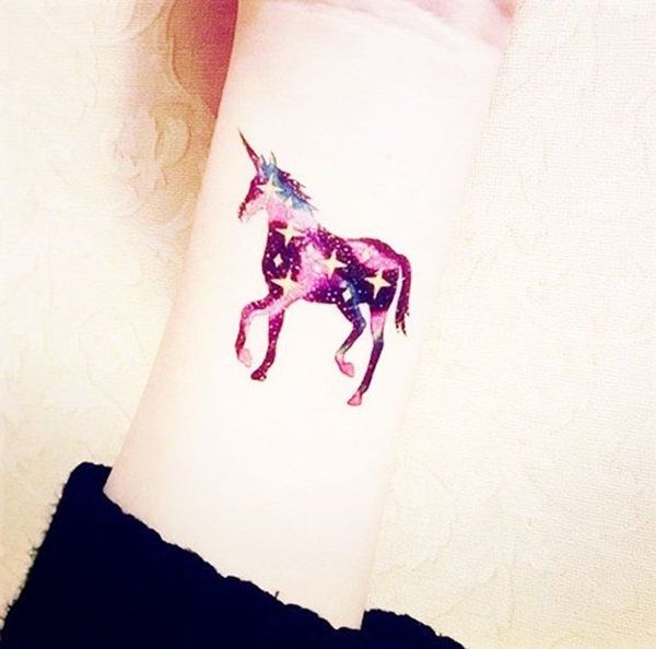 Nice Colored Unicorn Tattoos On Girl Left Wrist