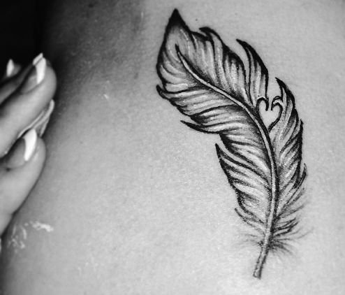 Nice Feather Tattoos On Girl Nape