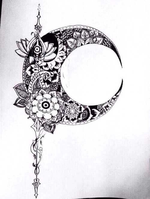Nice Floral Moon Tattoo Design