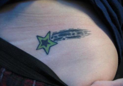 Nice Green Shooting Star Tattoo On Left Hip