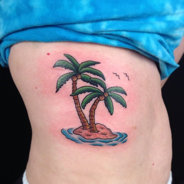 Nice Palm Tree Tattoos On Girl Side Rib