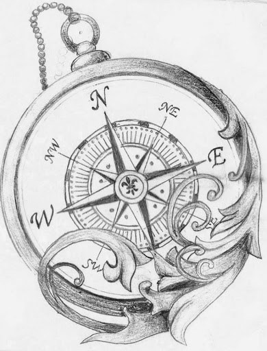 Nice Swirl Compass Tattoo Design Sample