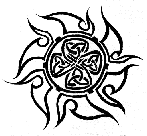 Outline Black Celtic Sun Tattoo Design