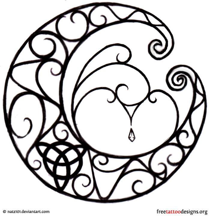 Outline Gothic Moon Tattoo Design