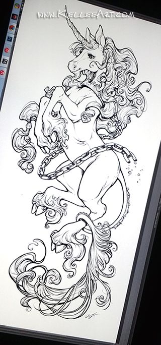 Outline Gothic Unicorn Tattoo Design