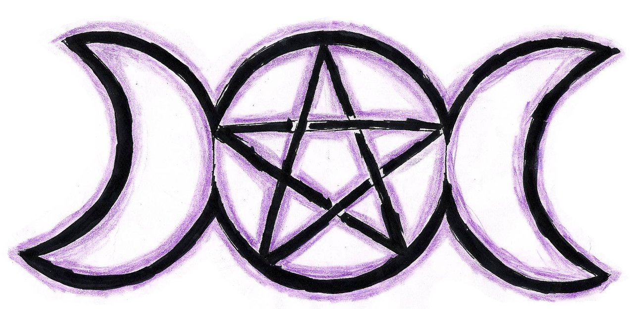 Outline Half Moons And Pentagram Star Tattoos Design