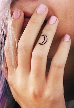 Outline Moon Tattoo On Finger