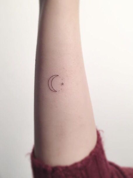Outline Moon Tattoo On Right Arm