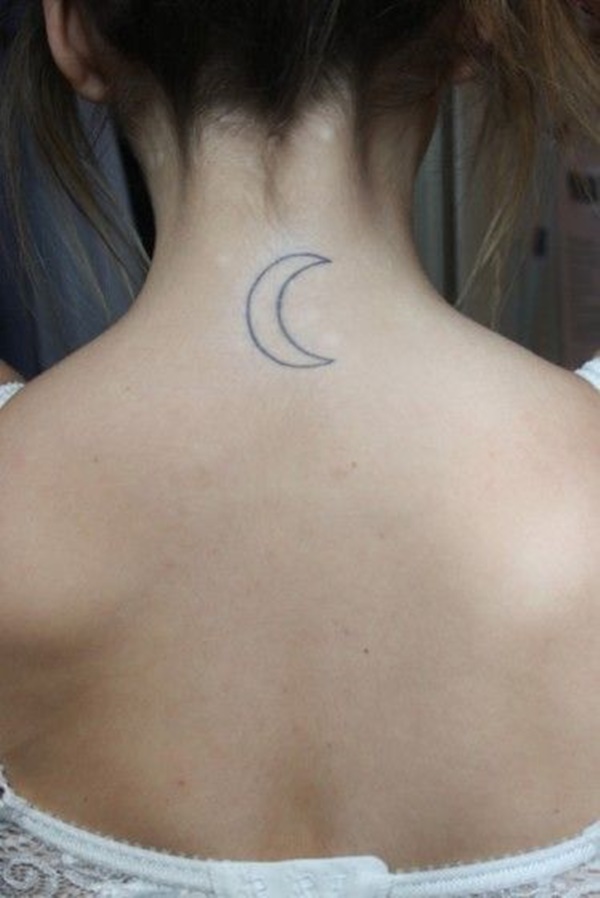 Outline Crescent  Moon Tattoo On Girl Nape