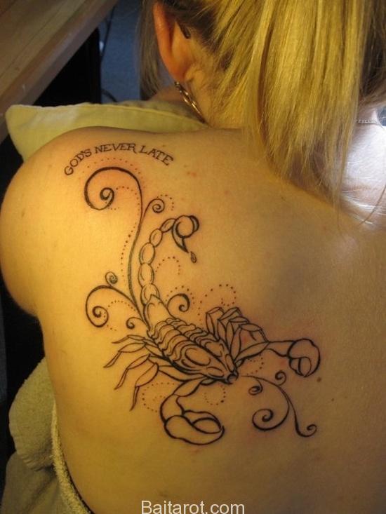 Outline Scorpion Tattoo On Left Back Shoulder