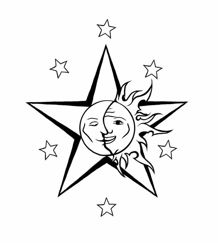 Outline Stars And Sun Moon Tattoo Design