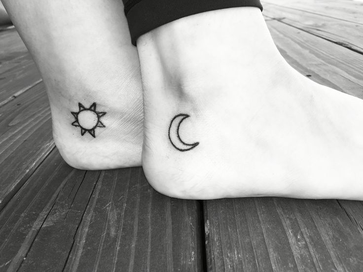 Outline Sun And Moon Tattoos On Ankle