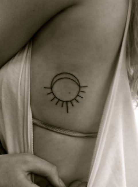Outline Sun Moon Tattoo On Side Rib
