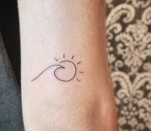 Outline Sun Rays Tattoo On Bicep