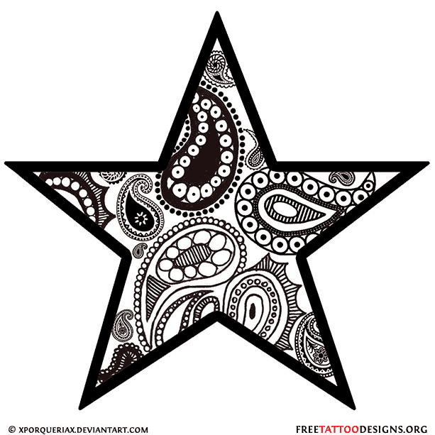 Diseño de Tatuaje de Estrella con Patrón Paisley