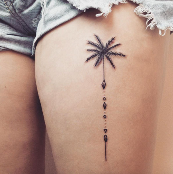 Palm Tree Tattoo On Back Thigh