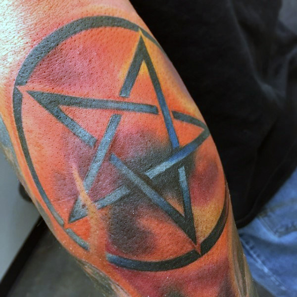 Pentagram Star Tattoo On Man Full Sleeve