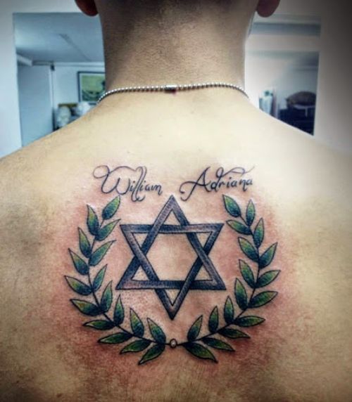 Pentagram Star Tattoo On Man Upper Back