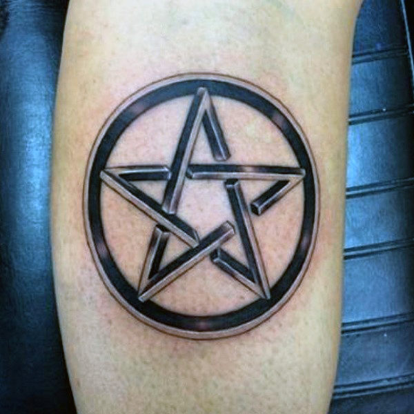Pentagram Star Tattoo On Side Leg