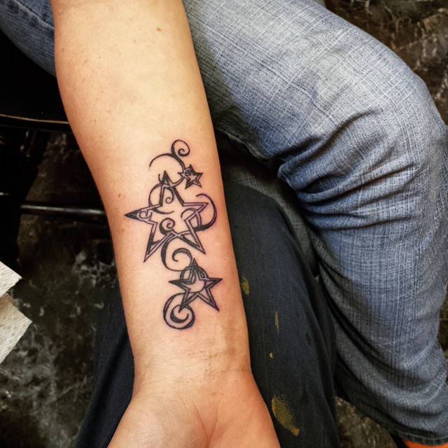 Pentagram Star Tattoos On Forearm