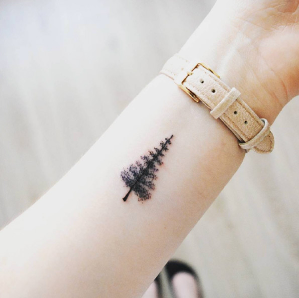 Pine Tree Tattoo On Left Forearm
