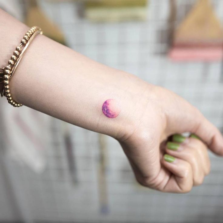 Pink Moon Tattoo On Girl Left Wrist