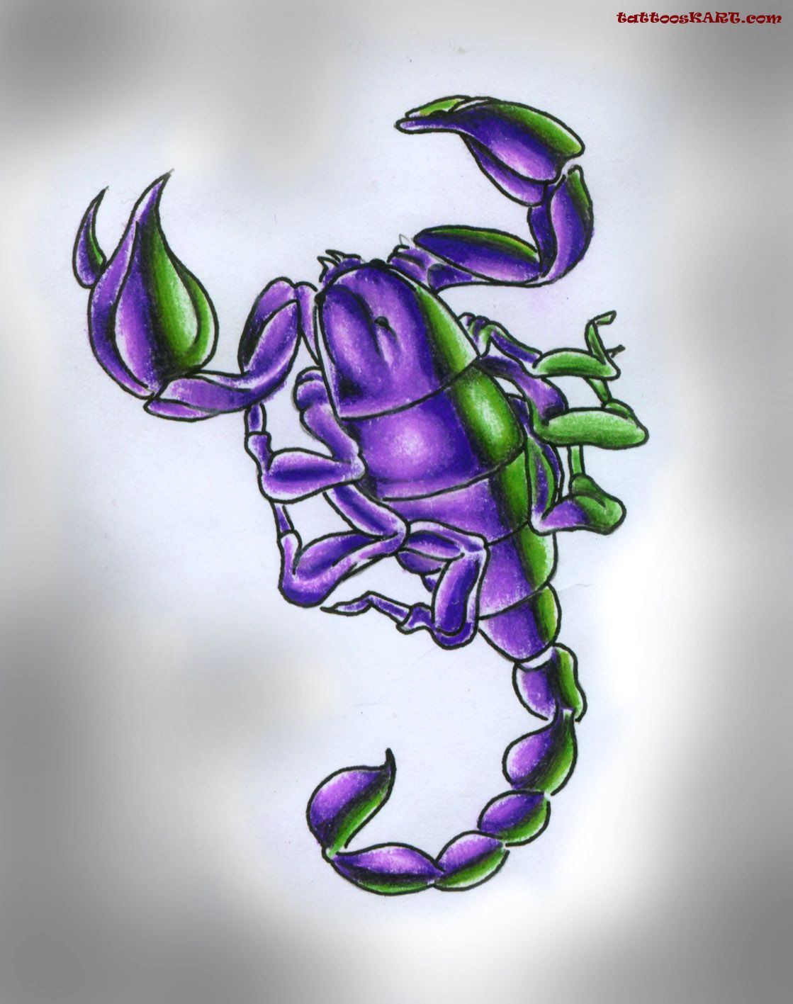 Purple And Green Girly Scorpion Tattoo Design