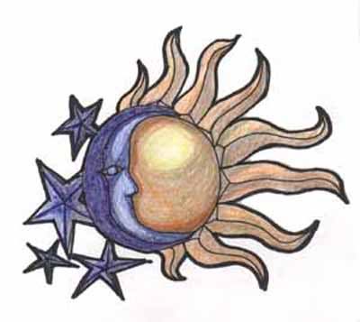 Purple Moon And Yellow Sun Tattoo Design