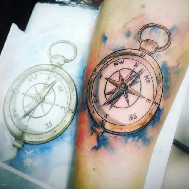 Realistic Compass Tattoo On Leg Sleeve