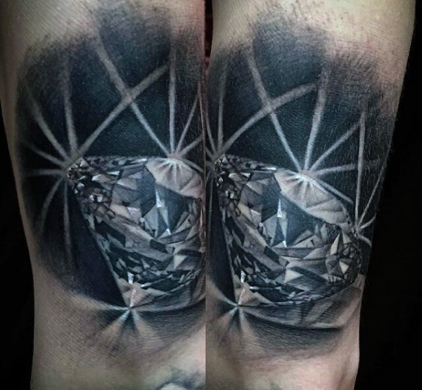 Realistic Grey Ink Diamond Tattoo On Arm