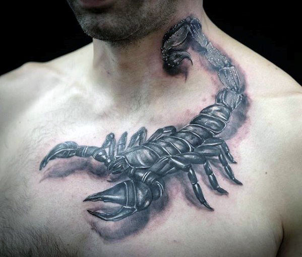 Realistic Scorpion Tattoo On Man Chest