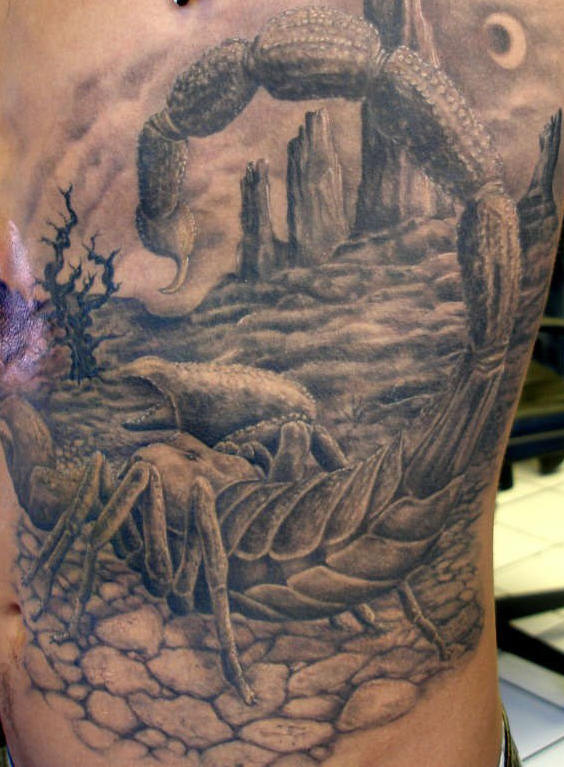 Realistic Scorpion Tattoo On Man Side Rib