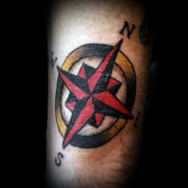 Red Nautical Star Tattoo On Arm
