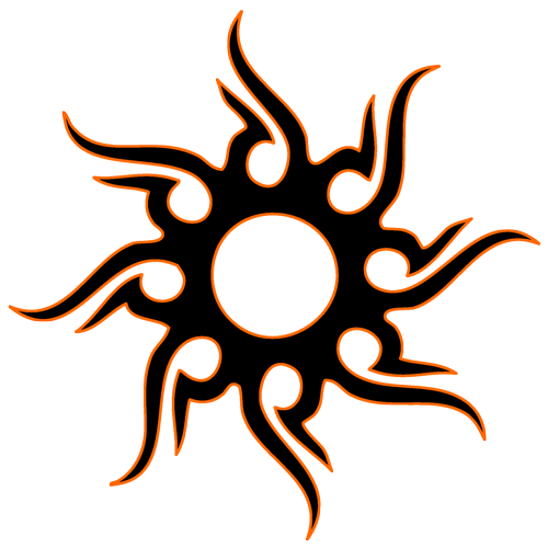 Red Outline Black Tribal Sun Tattoo Design