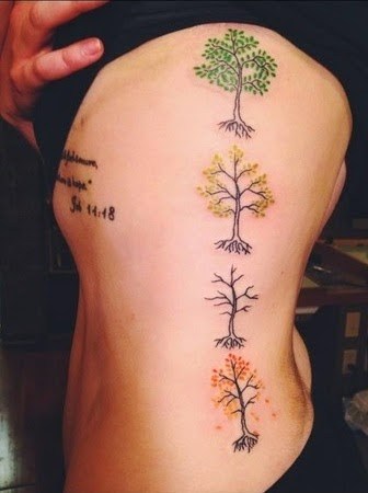 Rib Side Colored Ash Tree Tattoo For Girls