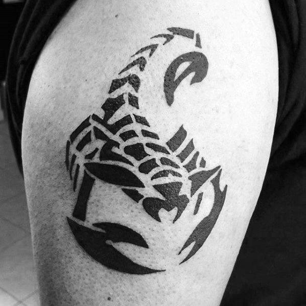 Right Bicep Black Tribal Scorpion Tattoo