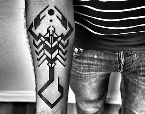 Right Forearm Tribal Scorpion Tattoo For Men