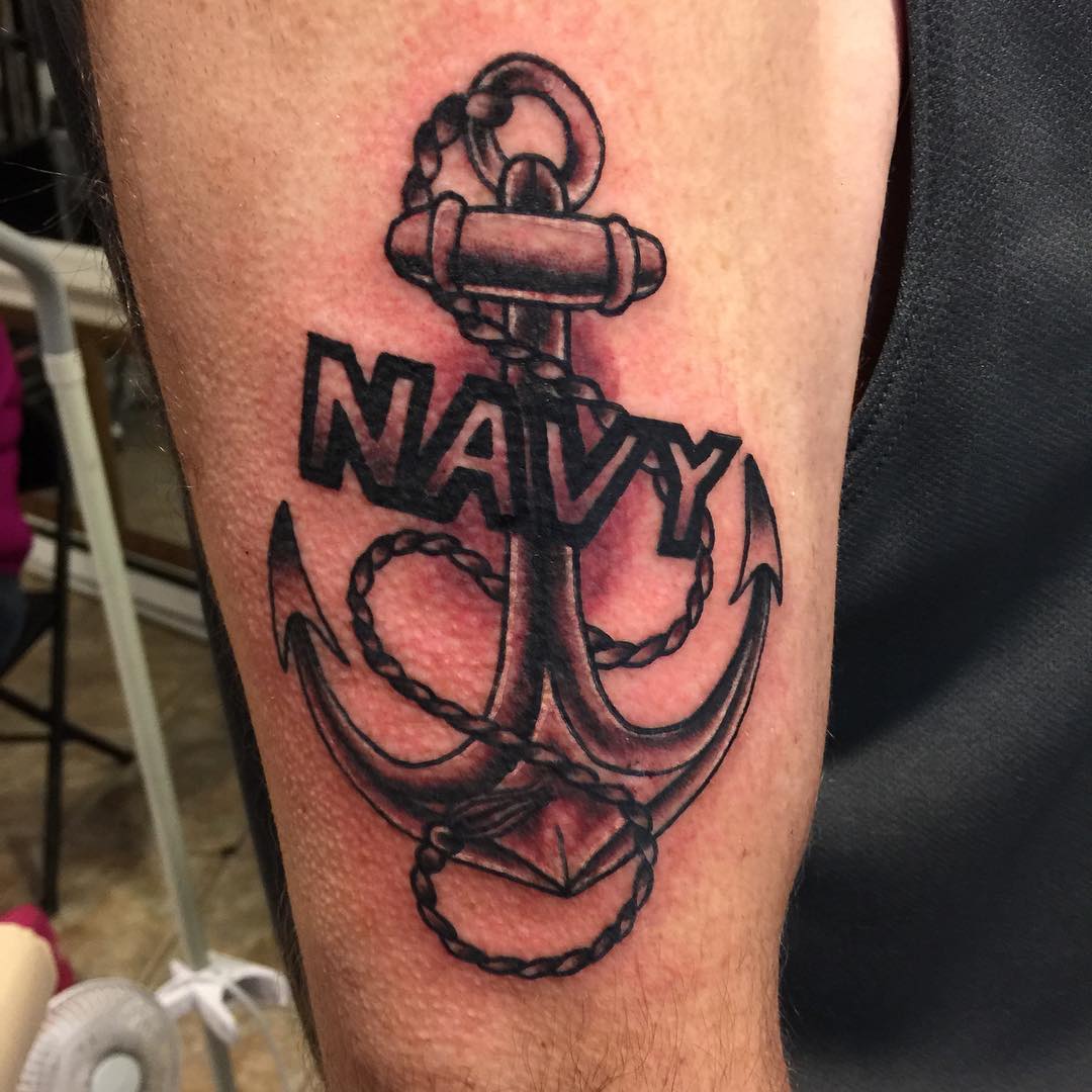 Rope Anchor Navy Tattoo On Bicep