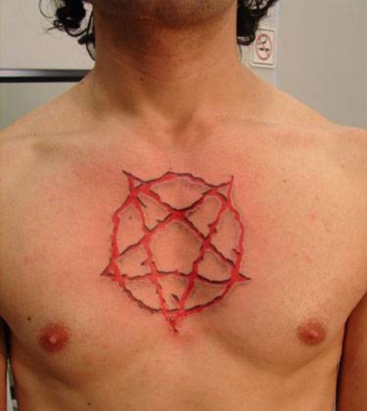 Scarification Pentagram Star Tattoo On Man Chest