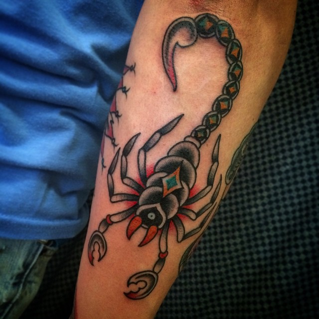 Scorpion Tattoo On Left Arm Sleeve