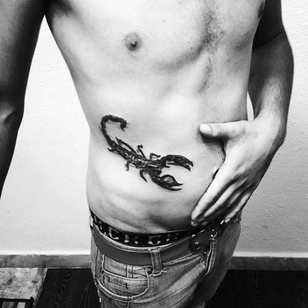 Scorpion Tattoo On Man Side Rib