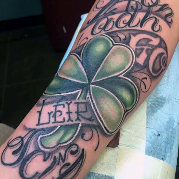 Shamrock Green Leaf Tattoo On Arm Sleeve