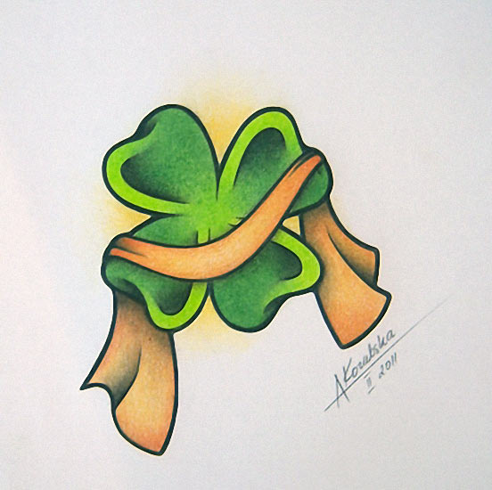 Shamrock Leaf In Green Ink Tattoo Design