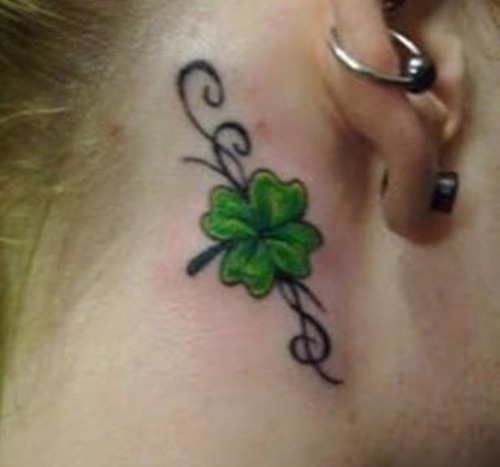 Shamrock Leaf Tattoo Behind Girl Ear